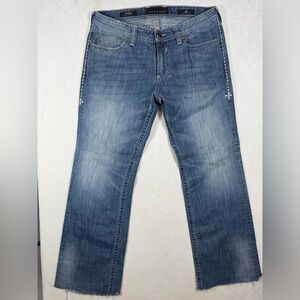 Affliction Men's Cooper Bootcut Black Premium 36W 30L Blue Studded Bootcut Jeans